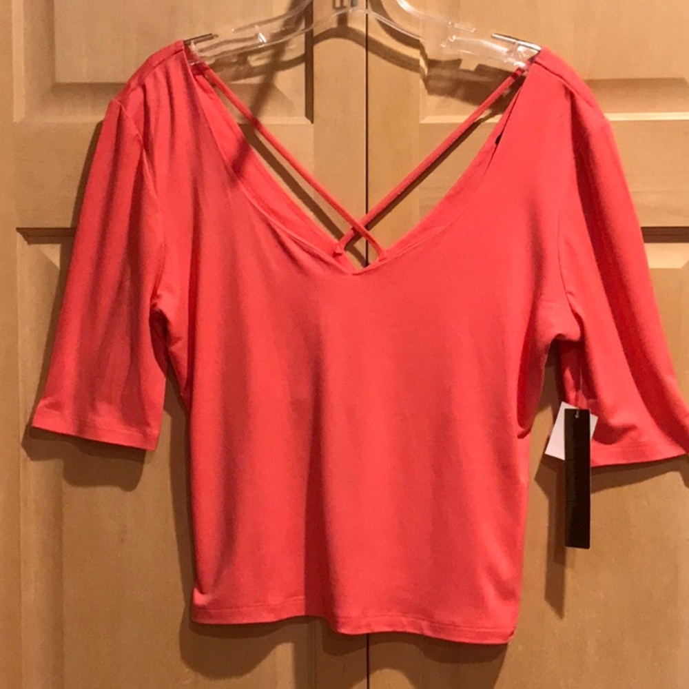 New Almost Famous Coral V-Neck Junior Top